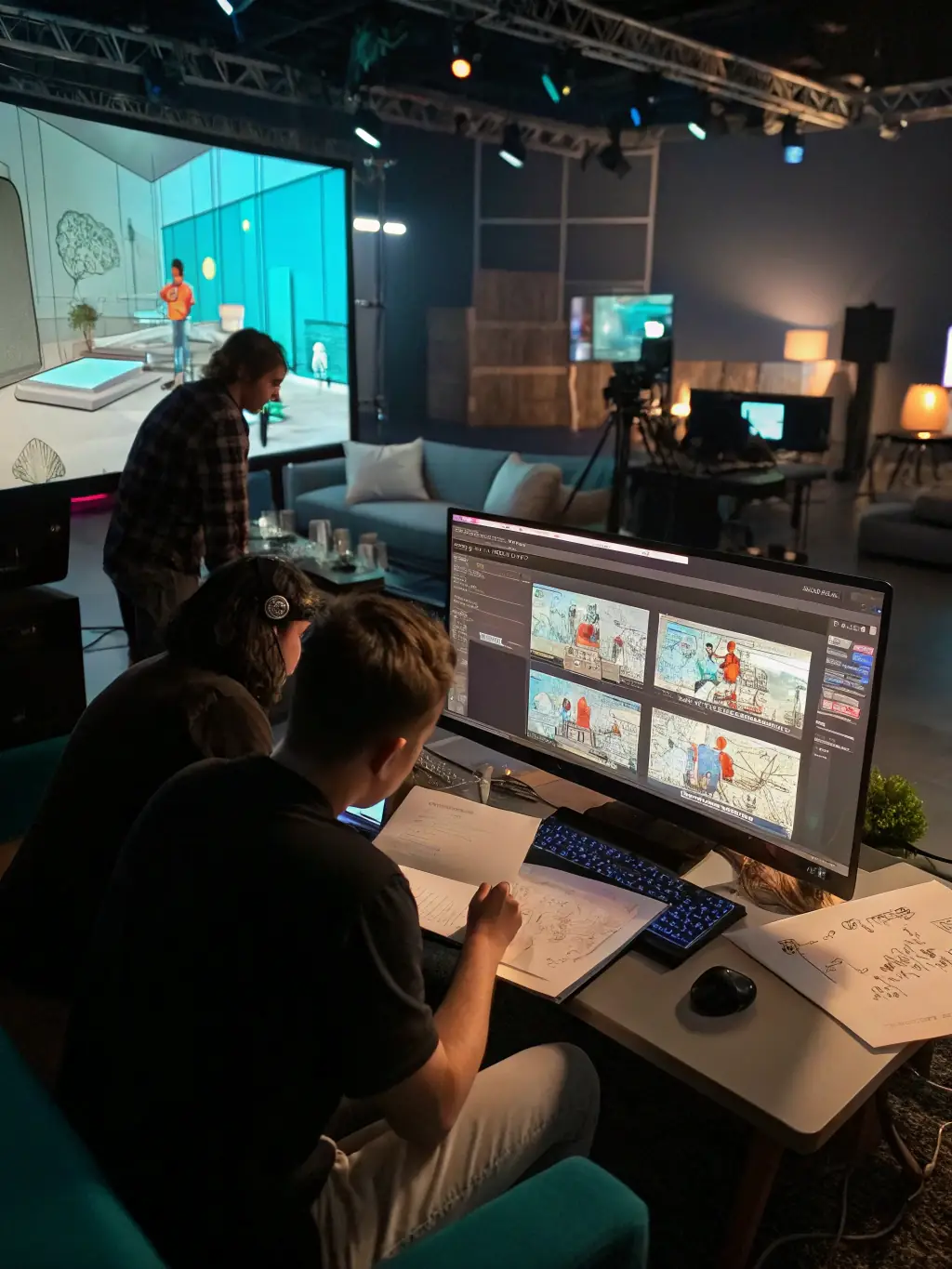 A vibrant, dynamic animation showcasing a company logo transforming from a simple sketch to a polished 3D design, set against a clean, modern background, used to represent custom animation services.
